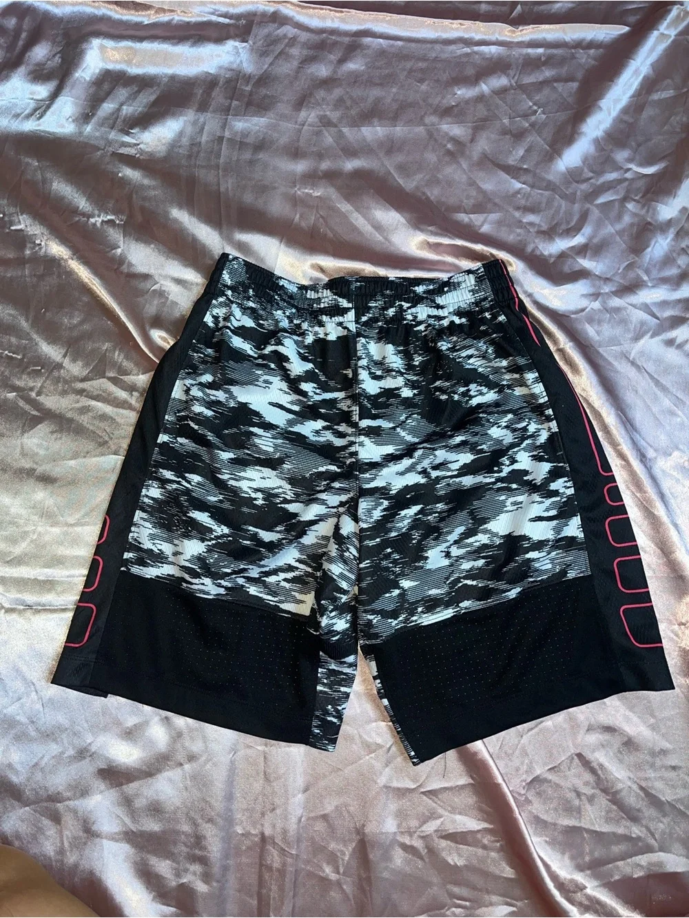Nike Black & White Patterned Dri-FIT Athletic Shorts with Pink Trim